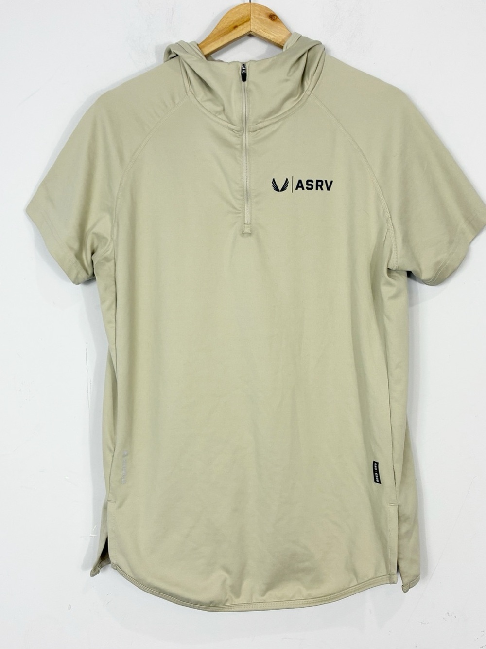 ASRV 1/4 Zip Performance Hoodie Mens Large Taupe Pullover Short Sleeve DSG-0203